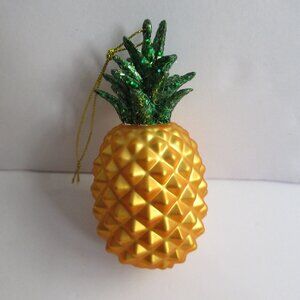Pineapple Fruit Glass Christmas Ornament 4.5” Glitter Leaves Holiday Home Kroger